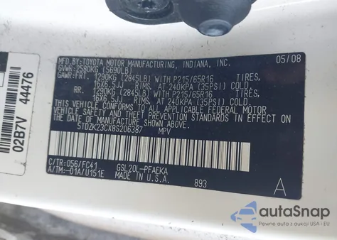 2008 Toyota Sienna Le from USA, damaged, VIN 5TDZK23CX8S206387